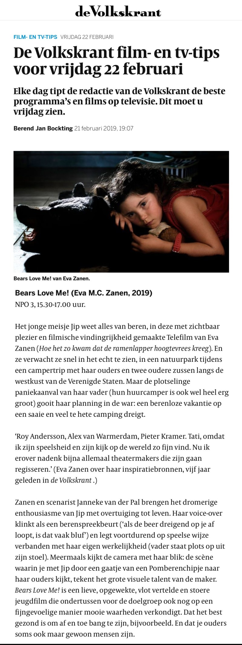 Bears Love Me - Recensie - Volkskrant uitgeknipt